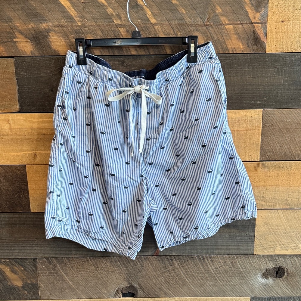 croft & barrow Navy Anchor Print Blue & White Striped Swim Shorts